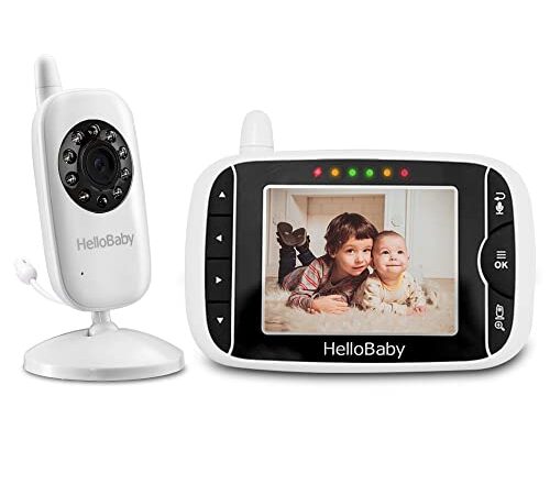 HelloBaby HB32 Vigilabebés Monitor Inalámbrico de Vídeo con Cámara Digital, Vigilancia de la Temperatura de Visión Nocturnay 2 Way Talkback System (HB32), 720p, Sólo movimiento