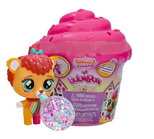 IMC Toys Confetti Party, Mini Muñeca Animalito Sorpresa Coleccionable que Infla Globos con 8 Accesorios, Juguete Regalo para Niñas y Niños +3 Años