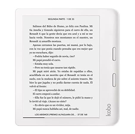 Kobo Libra 2 | eReader | Pantalla 7" táctil Carta EInk antirreflejos | Temperatura del color y brillo ajustables | Reducción luz azul | eBooks y AudioBooks | Memoría 32GB | Resistente al agua | Blanco