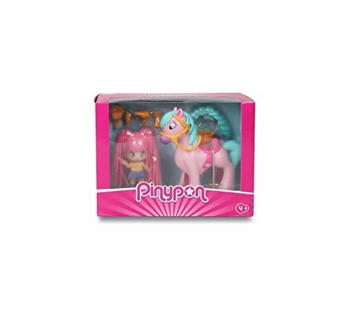 Pinypon - Pony Melena al Viento con Figura Pinypon, de la Gama Pelazo Estilazo, los Dos muñecos Tienen el Pelo de Material blandito y Estirable, para niñas y niños Desde 4 años, Famosa (700017180)