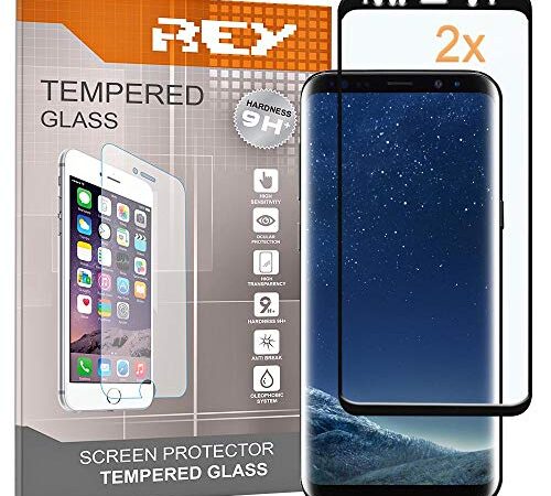 REY 2X Protector de Pantalla 3D para Samsung Galaxy S8 Plus - S8+, Negro, Protección Completa, 3D / 4D / 5D