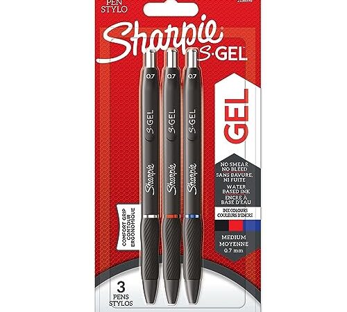 SHARPIE S-Gel | Bolígrafos de gel | Punta mediana (0,7 mm) | Tinta negra, roja y azul | 3 unidades