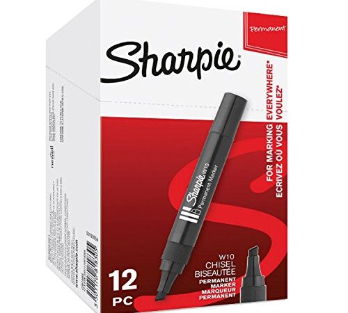 Sharpie W10 rotuladores permanentes, punta del cincel, negro, paquete de 12 marcadores
