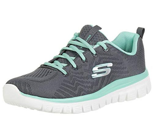 Skechers Graceful Get Connected, Zapatillas Mujer, Charcoal Mesh Green Trim, 38 EU