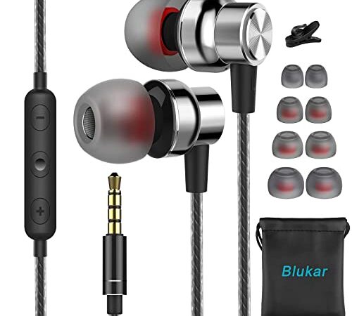 Blukar Auriculares In Ear, Auriculares con Micrófono y Cable Cómodo Reducción Ruido Sonido Estéreo Control de Volumen para Todos los Dispositivos de Auriculares de 3.5mm