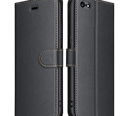 ELESNOW Funda iPhone 6 / 6s, Cuero Premium Flip Folio Carcasa Case para Apple iPhone 6 / 6s (Negro)