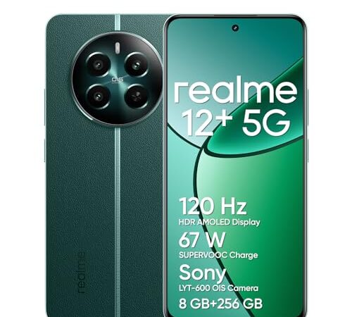 realme 12+ Teléfono Móvil 5G, 8+256GB, Cámara para Retratos Sony LYT-600 OIS, Pantalla AMOLED ultrafluida de 120 Hz, Conjunto de Chips Dimensity 7050 5G, 5000 mAh, NFC, Verde, no Incluye Adaptador