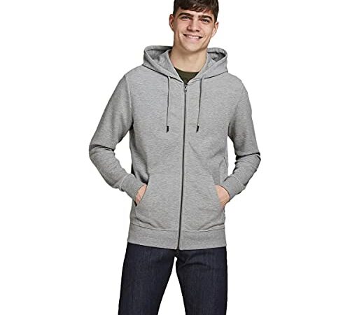 Jack & Jones JJEBASIC Sweat Zip Hood Noos Cardigan Jersey, Gris Claro, L para Hombre