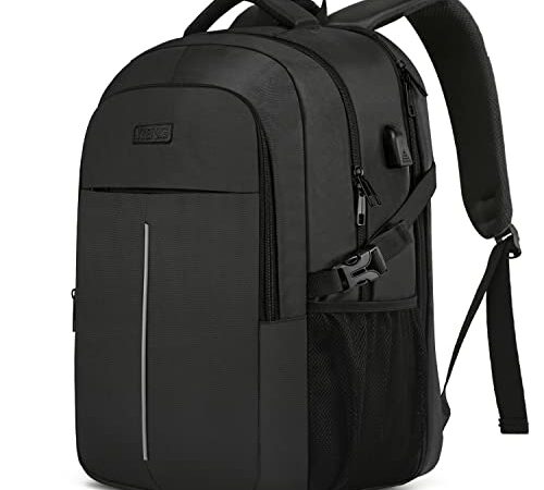 Mochila Hombre Portatil Impermeable para Ordenador Portatil 17.3 Pulgadas, Escolares Bolso de Escuela Adolescente con Puerto USB Antirrobo,para Mujer para Viaje Diario - Negro